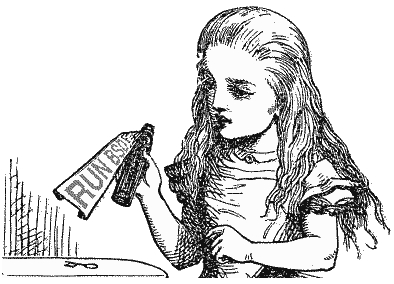 John Tenniel's illustration of Alice holding a RunBSD potion